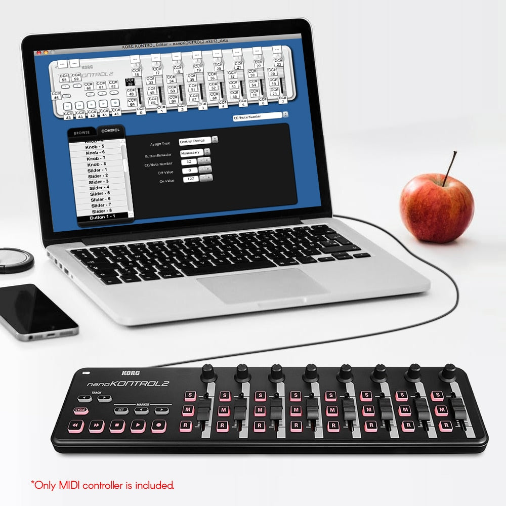 KORG nano KONTROL2 Slim-Line USB Controller Portable MIDI Control Surface with USB Cable