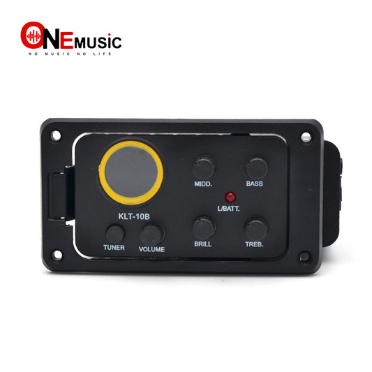 KLT-10B 4 Band EQ Equalizer Preamp Pickup with Round Screen Tuner for Travel Guitar 36 and 38 Guitar Black