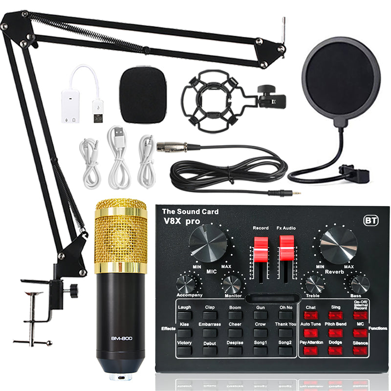 BM 800 Professional Studio Condenser Microphone Wireless Karaoke Microphone V8XPRO Sound Card PC Computer Phone MIC with Youtube