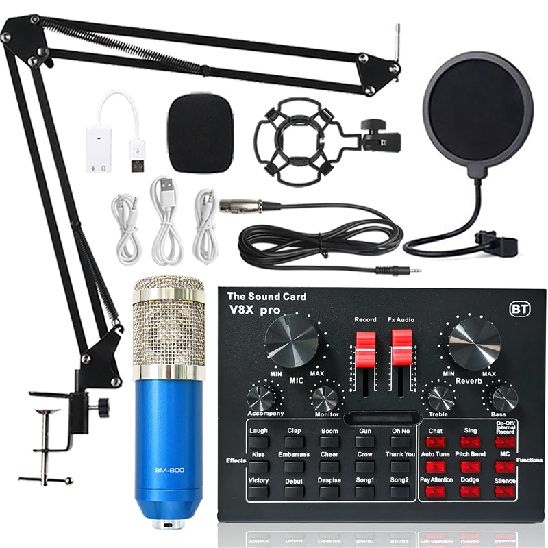 BM 800 Professional Studio Condenser Microphone Wireless Karaoke Microphone V8XPRO Sound Card PC Computer Phone MIC with Youtube