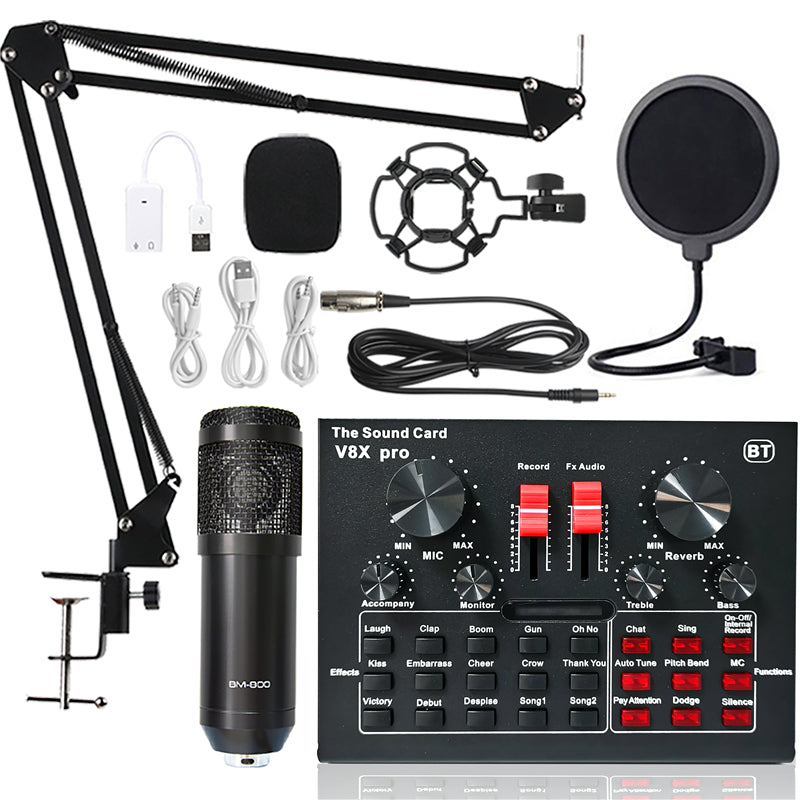 BM 800 Professional Studio Condenser Microphone Wireless Karaoke Microphone V8XPRO Sound Card PC Computer Phone MIC with Youtube