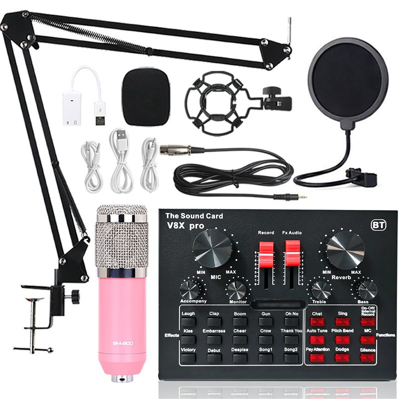 BM 800 Professional Studio Condenser Microphone Wireless Karaoke Microphone V8XPRO Sound Card PC Computer Phone MIC with Youtube