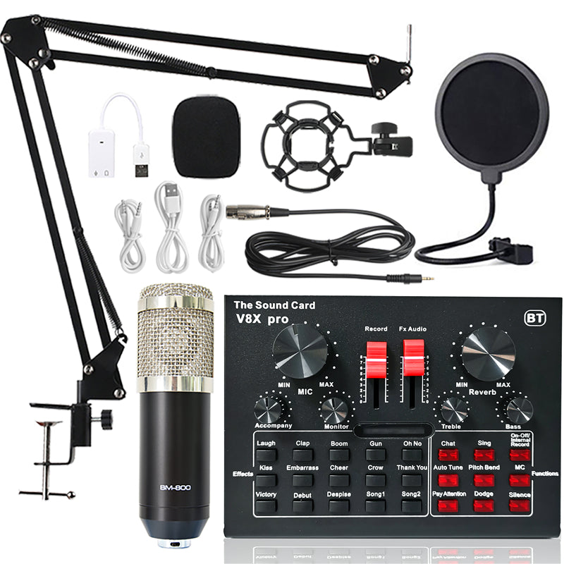 BM 800 Professional Studio Condenser Microphone Wireless Karaoke Microphone V8XPRO Sound Card PC Computer Phone MIC with Youtube