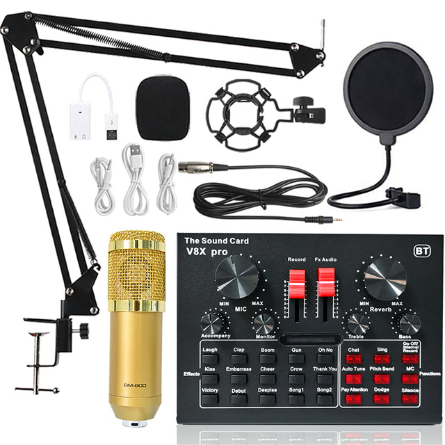 BM 800 Professional Studio Condenser Microphone Wireless Karaoke Microphone V8XPRO Sound Card PC Computer Phone MIC with Youtube