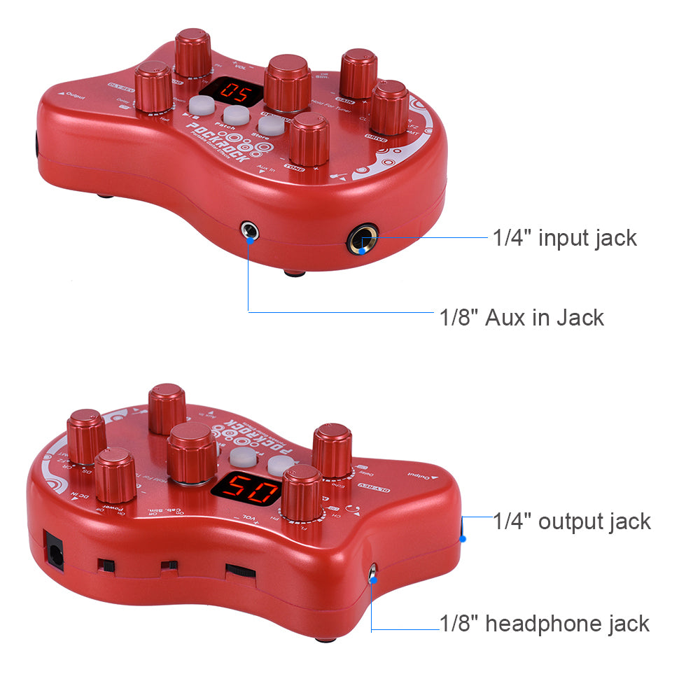 PockRock Guitar Multi-effects Processor Effect Pedal Guitar Pedal 15 Effect Types 40 Drum Rhythms with Power Adapter Hot