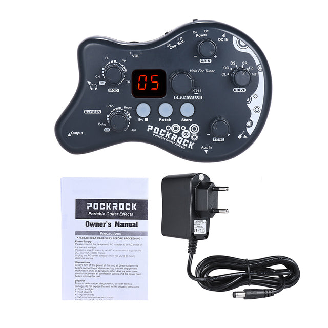 PockRock Guitar Multi-effects Processor Effect Pedal Guitar Pedal 15 Effect Types 40 Drum Rhythms with Power Adapter Hot