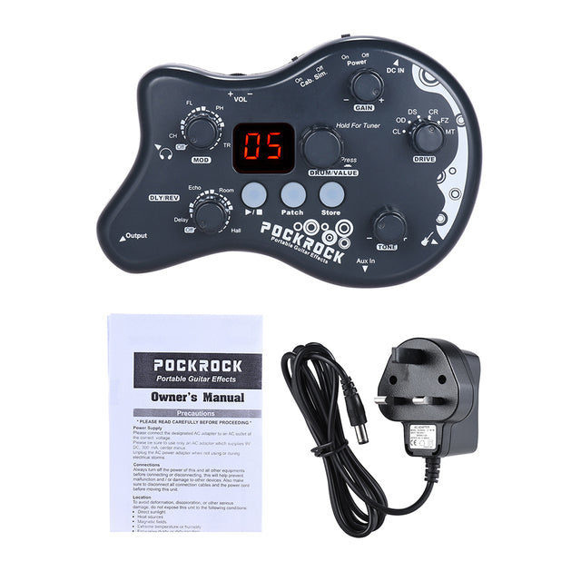 PockRock Guitar Multi-effects Processor Effect Pedal Guitar Pedal 15 Effect Types 40 Drum Rhythms with Power Adapter Hot