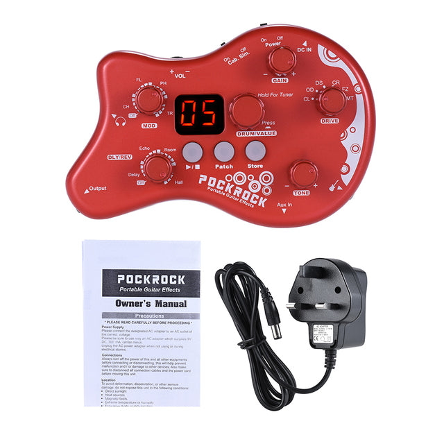 PockRock Guitar Multi-effects Processor Effect Pedal Guitar Pedal 15 Effect Types 40 Drum Rhythms with Power Adapter Hot