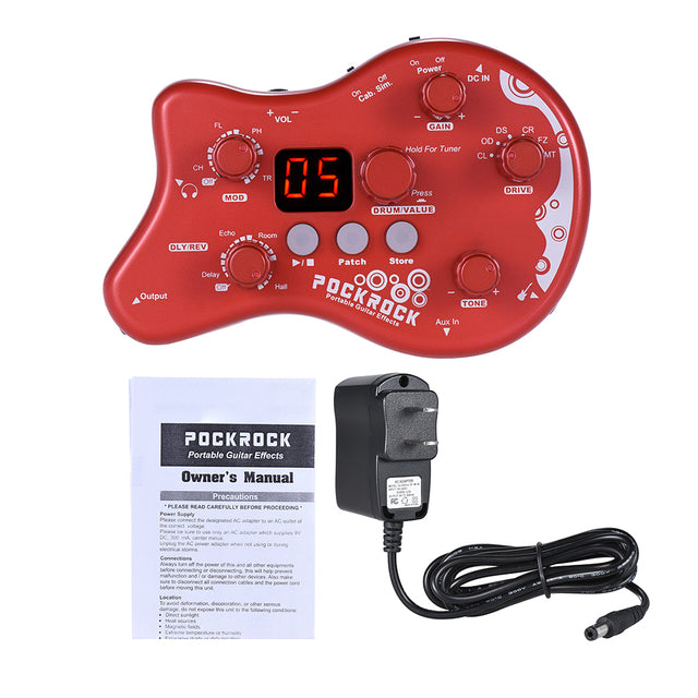 PockRock Guitar Multi-effects Processor Effect Pedal Guitar Pedal 15 Effect Types 40 Drum Rhythms with Power Adapter Hot