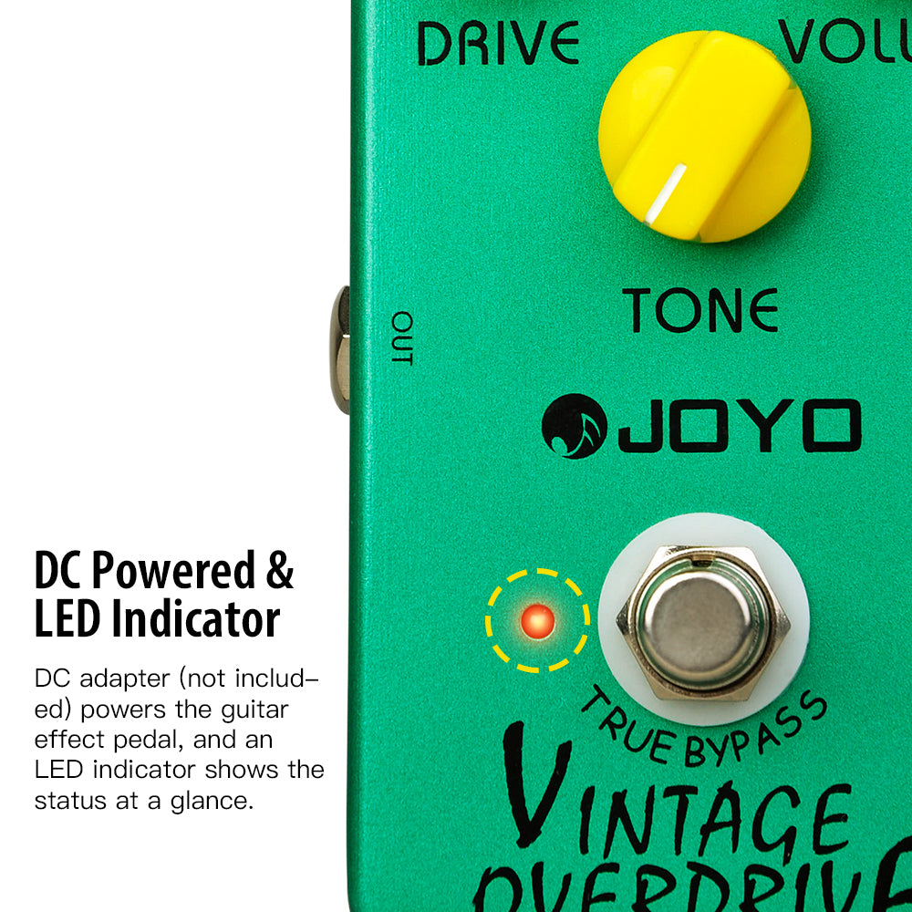 JF-01 Overdrive Effect Pedal. Classic Vintage Overdrive Pedal for Electric Guitar. Tube Screamer True Bypass