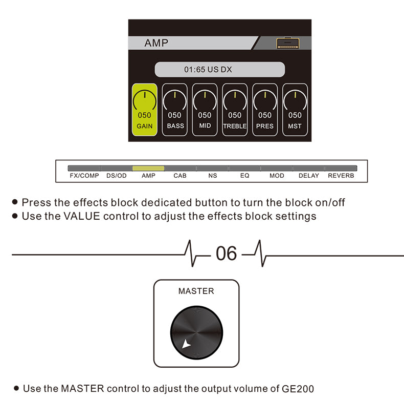 MOOER GE200 Amp Modelling Multi-effects Processor Digital Guitar Effect Pedal 55 Amplifier Models 70 Effects 52 Second Looper