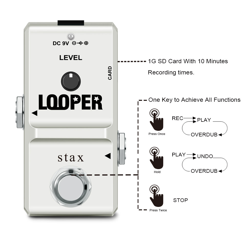 Stax LN-332A Guitar Mini Looper SD Memory Card Pedal Looper Effect Pedals For Electric Guitar 10 Min Recording