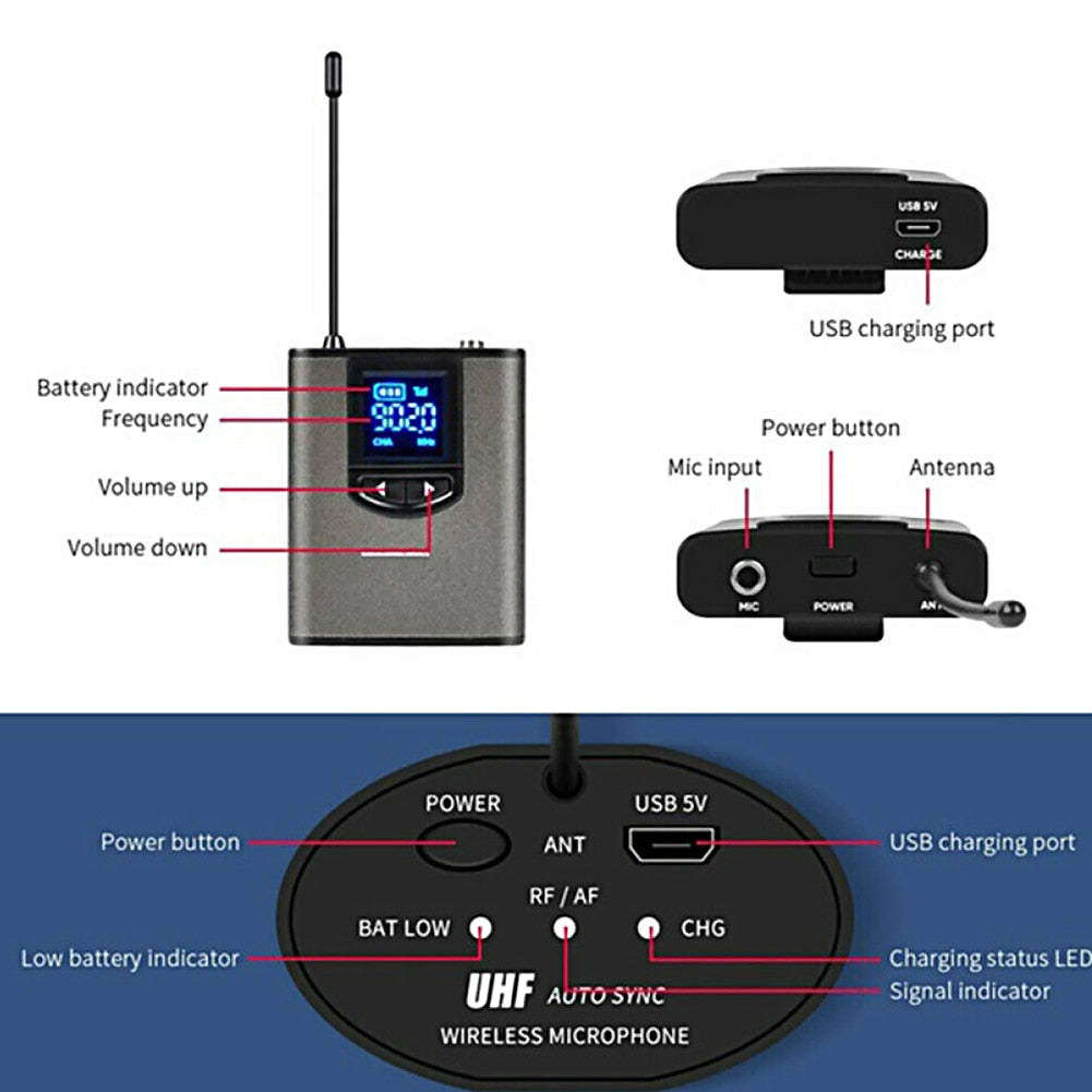 Professional Wireless Microphone Public Speaking Lapel Headset UHF Professional Strong Compatibility Hands Free Mini Portable