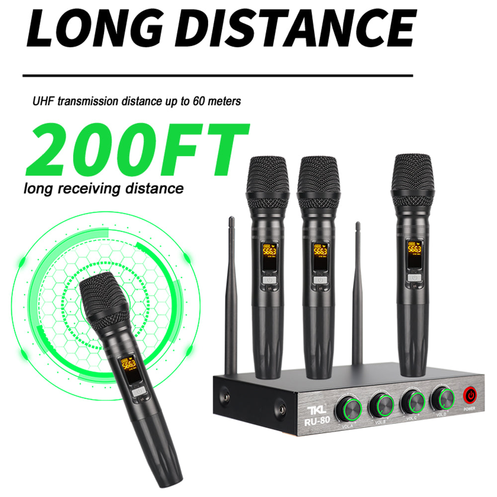 TKL Professional 4 Channel Wireless Microphone System For PA Speaker Home Karaok UHF Handheld Dynamic Mic Singing Party RU-80