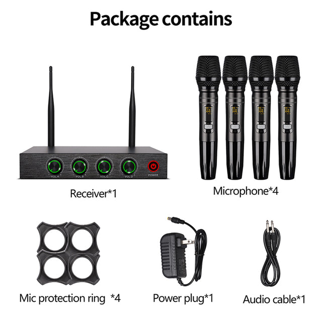 TKL Professional 4 Channel Wireless Microphone System For PA Speaker Home Karaok UHF Handheld Dynamic Mic Singing Party RU-80