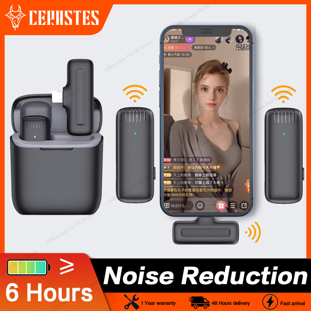 Professional Microphone Wireless Microphone Lavalier with Charging Compartment Recording Youtube Vlog Live for IOS Android J13