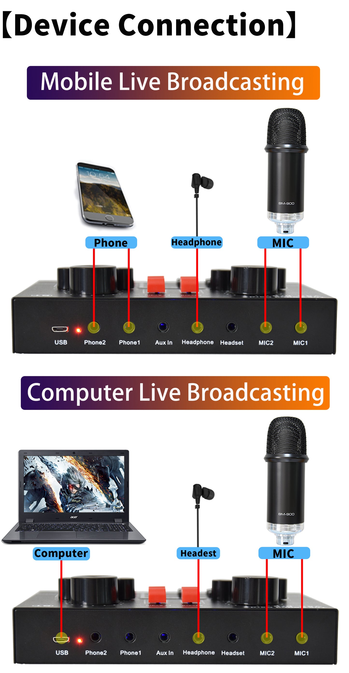 BM 800 Professional Studio Condenser Microphone Wireless Karaoke Microphone V8XPRO Sound Card PC Computer Phone MIC with Youtube