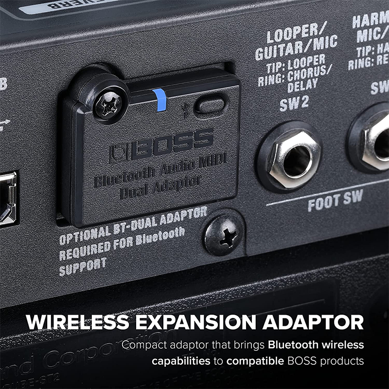 BOSS Bluetooth Audio MIDI Adaptor BT-DUAL Brings Bluetooth Audio and MIDI Capabilities to CUBE Street II CUBE-ST2 Amplifier